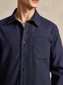 Courvante Setelan Kemeja Lengan Panjang Pria dengan Kerah dan Kancing Depan, Celana Panjang, Musim Gugur/Dingin - Navy Blue - View 5