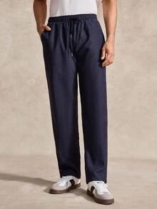 Courvante Setelan Kemeja Lengan Panjang Pria dengan Kerah dan Kancing Depan, Celana Panjang, Musim Gugur/Dingin - Navy Blue - View 6