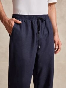Courvante Setelan Kemeja Lengan Panjang Pria dengan Kerah dan Kancing Depan, Celana Panjang, Musim Gugur/Dingin - Navy Blue - View 7