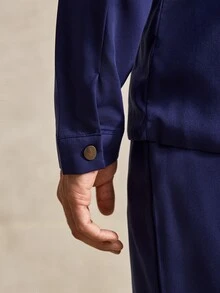 Courvante 男士休閒日常穿著與通勤極簡純色拉鍊夾克及抽繩腰長褲套裝，春秋款 - 午夜 - 查看 6
