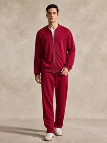 男士休闲纯色拉链外套和裤子套装，秋季男士休闲西装，男士两件套休闲套装，酒红色男士西装，男士运动套装，男士慢跑套装，复古风格，适合日常休闲、周末旅行、户外活动、探险旅行、轻松的工作环境或半正式场合，可作为男友/丈夫礼物，周年纪念/生日礼物，派对、圣诞节、新年、婚礼等场合适用。 - 葡萄酒 - 查看 3