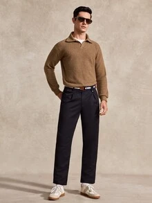 Courvante Men's Casual Solid Color Long Sleeve Polo Shirt, Versatile For Autumn/Winter Men's Knit Shirt Earthy Clothes Men Brown Sweater, Golf Fall - Camel - View 7