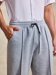 Courvante Men's Casual Commute Simple Solid Color Zip-Up Drawstring Hoodie And Seam Front Drawstring Waist Long Pants Set, Autumn, Tennis - Grey - View 9