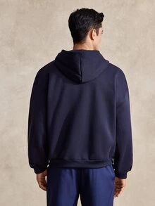 Courvante 男士休閒字母刺繡拉鍊連帽衛衣，秋季、高爾夫、網球、冬季 - 純藍 - 查看 4
