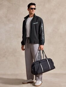 Men's Letter Graphic Zipper Casual Rave Long Sleeve Jacket, Outdoor Windbreaker For Fall - Black - View 7