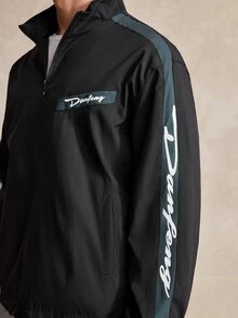 Men's Letter Graphic Zipper Casual Rave Long Sleeve Jacket, Outdoor Windbreaker For Fall - Black - View 6