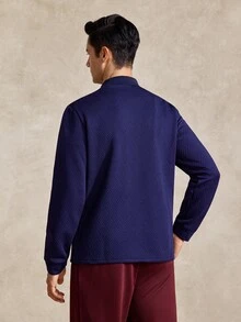 Courvante 男士休閒素色長袖 Polo 正裝襯衫，適合秋季通勤、秋天、儀式場合 - 寶藍色 - 查看 3