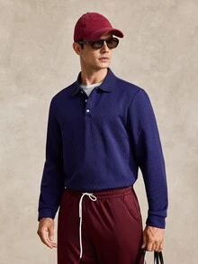 Courvante 男士休閒素色長袖 Polo 正裝襯衫，適合秋季通勤、秋天、儀式場合 - 寶藍色 - 查看 5