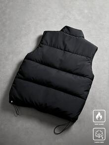 PAVTROS Men's Letter Pattern Zipper Casual Daily Winter Cotton Padded Vest, Goth, Gym - Black - View 2