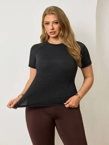 Velisys Velisys Kaos Wanita Ukuran Besar Warna Polos Kasual Serbaguna untuk Sehari-hari, Bepergian, dan Olahraga. - Hitam - View 1