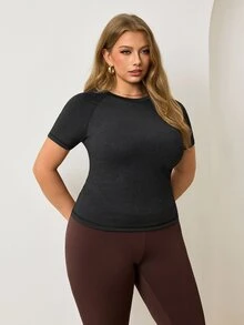 Velisys Velisys Kaos Wanita Ukuran Besar Warna Polos Kasual Serbaguna untuk Sehari-hari, Bepergian, dan Olahraga. - Hitam - View 3