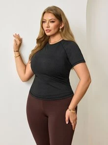Velisys Velisys Kaos Wanita Ukuran Besar Warna Polos Kasual Serbaguna untuk Sehari-hari, Bepergian, dan Olahraga. - Hitam - View 4