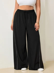 Velisys Velisys Women's Plus Size Colorblock Trim Athletic Pants - Black - View 3