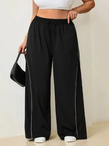 Velisys Velisys Women's Plus Size Colorblock Trim Athletic Pants - Black - View 1