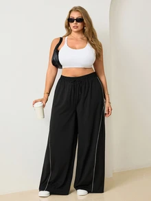 Velisys Velisys Women's Plus Size Colorblock Trim Athletic Pants - Black - View 5