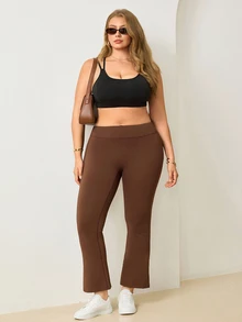 Velisys Velisys Women's Plus Size Solid Color High Waist Casual Daily Travel Sports Flare Leggings - Brown - View 5