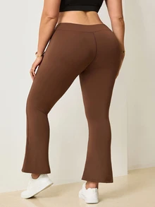 Velisys Velisys Women's Plus Size Solid Color High Waist Casual Daily Travel Sports Flare Leggings - Brown - View 2