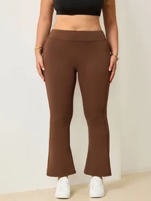 Velisys Velisys Women's Plus Size Solid Color High Waist Casual Daily Travel Sports Flare Leggings - Brown - View 4