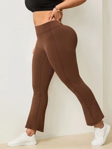 Velisys Velisys Women's Plus Size Solid Color High Waist Casual Daily Travel Sports Flare Leggings - Brown - View 1