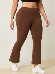 Velisys Velisys Women's Plus Size Solid Color High Waist Casual Daily Travel Sports Flare Leggings - Brown - View 3