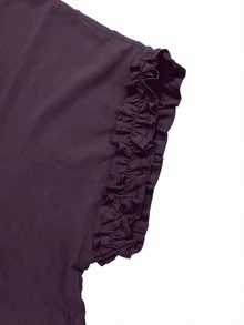 SHEIN LUNE Plus Size Casual Solid Color Ruffle Trim Shirt - Purple - View 6