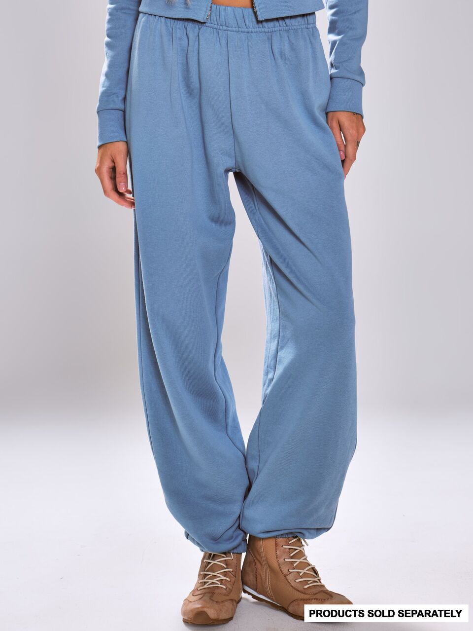 Blue Checkered Graphic Applique Elasticated Waist Loose Fit Cuffed Hem Coord Sweatpants Joggers