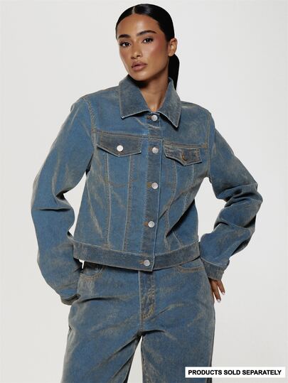 MUSERA Distressed-Wash Structured Button Through Denim Jacket Boho, Sexy, Autumn, Festival, Girly, Studs & Suede