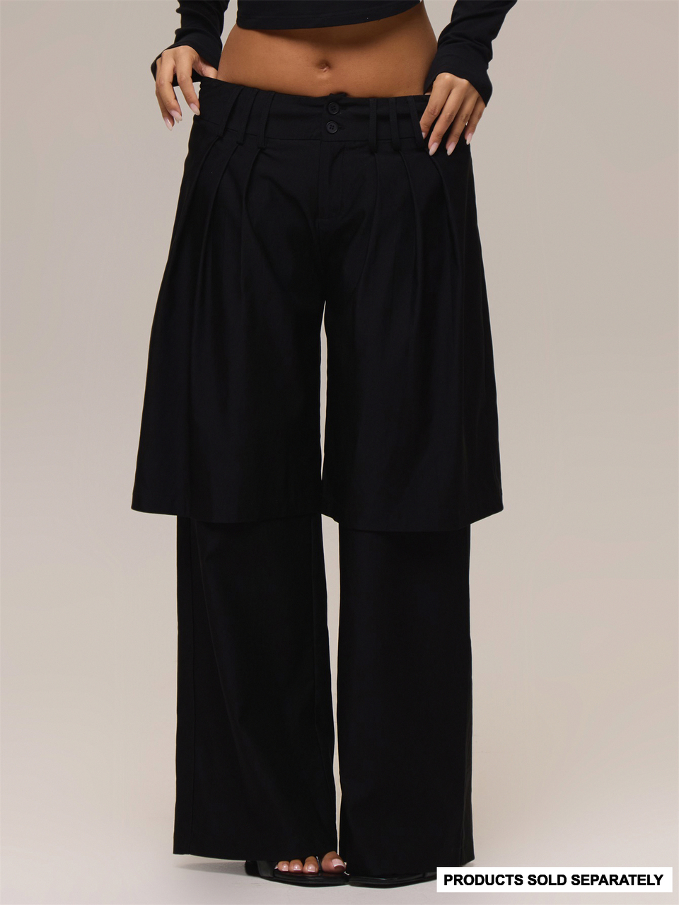 Pantalon noir à double couche plissé jambes larges été vacances Ibiza festival lotus noir