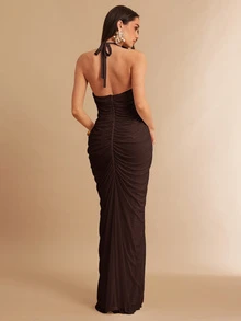 Silquee Women's Mesh Loose Elegant Sexy Banquet Holiday Dress Dinner Date Coffee Brown Summer - Brown - View 2