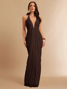 Silquee Women's Mesh Loose Elegant Sexy Banquet Holiday Dress Dinner Date Coffee Brown Summer - Brown - View 1