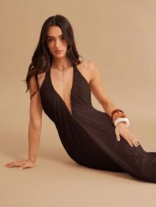 Silquee Women's Mesh Loose Elegant Sexy Banquet Holiday Dress Dinner Date Coffee Brown Summer - Brown - View 7