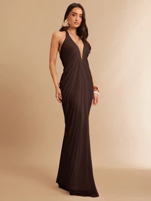 Silquee Women's Mesh Loose Elegant Sexy Banquet Holiday Dress Dinner Date Coffee Brown Summer - Brown - View 5