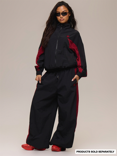 MUSERA Black Nylon Lightweight Adjustable Waist Panelled Tracksuit Bottoms Summer Holiday Ibiza Festival Black Lotus