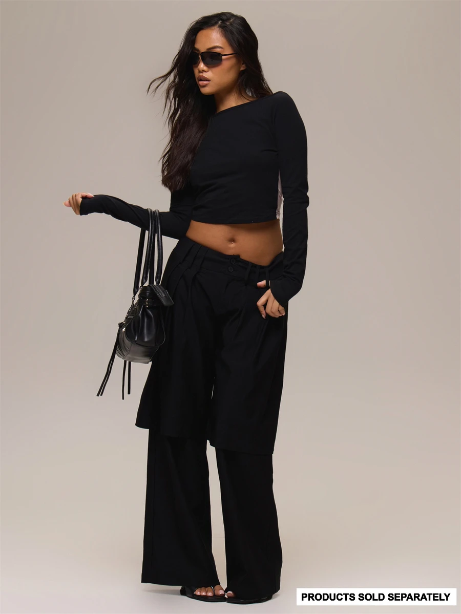 MUSERA Black Sheer Back Cut Out Long Sleeve Top Summer Holiday Ibiza Festival Black Lotus - Black - View 1