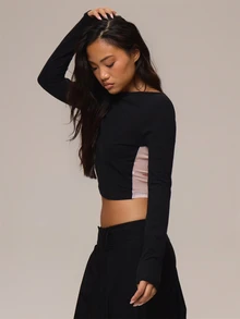 MUSERA Black Sheer Back Cut Out Long Sleeve Top Summer Holiday Ibiza Festival Black Lotus - Black - View 3