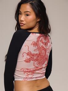 MUSERA Black Sheer Back Cut Out Long Sleeve Top Summer Holiday Ibiza Festival Black Lotus - Black - View 6