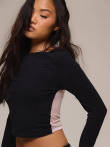 MUSERA Black Sheer Back Cut Out Long Sleeve Top Summer Holiday Ibiza Festival Black Lotus - Black - View 5