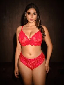 Bella Beso 女式大尺碼蕾絲背帶內褲 - 紅色 - 查看 7