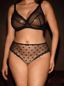 Bella Beso Plus Size Sexy Sheer Heart Lace Cut Out Panty Lingerie - Black - View 1