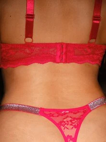 Bella Beso 1pc Plus Size Women's Sexy Lace Patchwork Shiny Ribbon Fashion G-String - Red - View 2