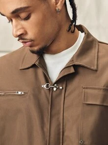 Norleigh Men's Solid Color Short Sleeve Casual Shirt With Snap Button Pocket - Brown - View 6