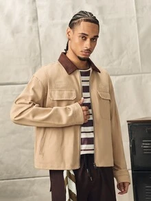 Norleigh Casual Minimalist Men's Single Jacket Work Jackets - Camel - View 4
