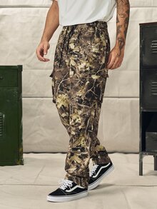 Norleigh Loose Fit Men's Flap Pocket Side Drawstring Waist Cargo Pants, Fall - Yellow - View 3