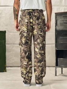 Norleigh Loose Fit Men's Flap Pocket Side Drawstring Waist Cargo Pants, Fall - Yellow - View 2