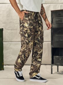 Norleigh Loose Fit Men's Flap Pocket Side Drawstring Waist Cargo Pants, Fall - Yellow - View 6