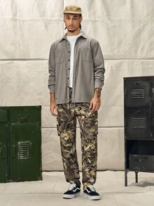 Norleigh Loose Fit Men's Flap Pocket Side Drawstring Waist Cargo Pants, Fall - Yellow - View 4
