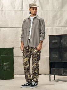 Norleigh Loose Fit Men's Flap Pocket Side Drawstring Waist Cargo Pants, Fall - Yellow - View 7