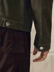 Norleigh Jaker Denim Pria Kantong Tombol Depan Plain Casual - Hijau Tentara - View 7