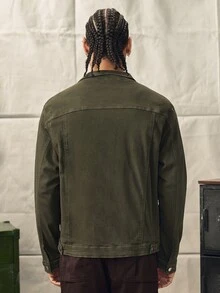 Norleigh Jaker Denim Pria Kantong Tombol Depan Plain Casual - Hijau Tentara - View 2