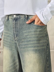 Norleigh HEHCN Men's Pocket Wide Leg Casual Loose Jeans, Retro Vintage Blue Streetwear Pants, Suitable For Gift To Husband, Boyfriend - Olive Green - View 5
